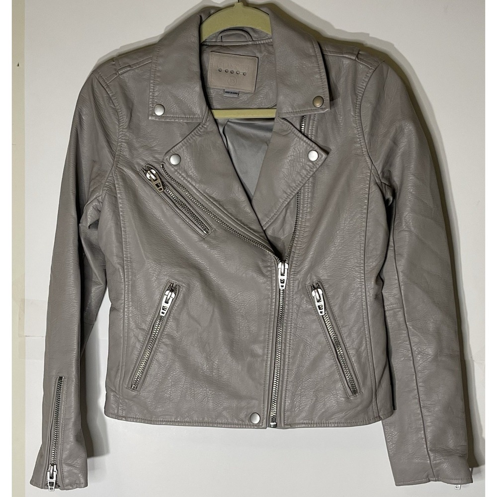 BLANKNYC Gray Faux Leather Moto Jacket S Vegan Biker Cropped Silver Zip Coat